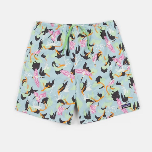PATAGONIA BAGGIES LONG 7” SHORTS SPOONBILLS BIG BLUE SKY - Picture 1 of 12
